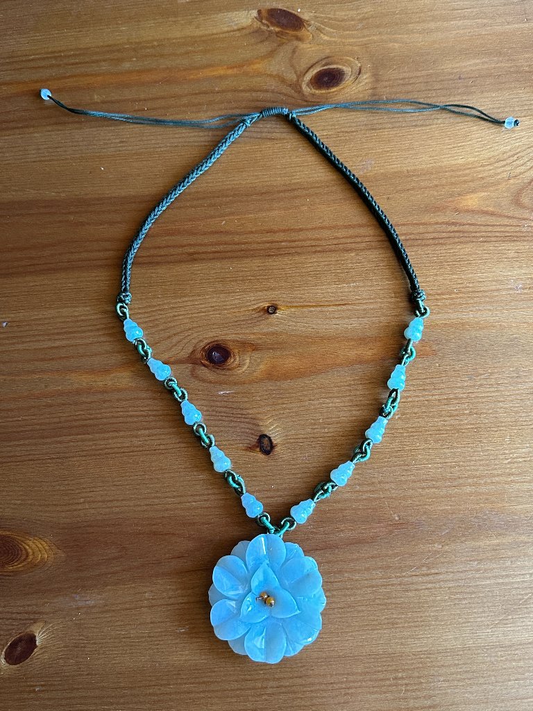 Stunning Jade Chrysanthemum Flower Pendant Necklace With Adjustable Length
